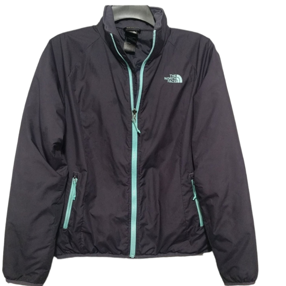 North Face Jacket Gray with Turquoise Trim Medium Weight sz Women's Small
